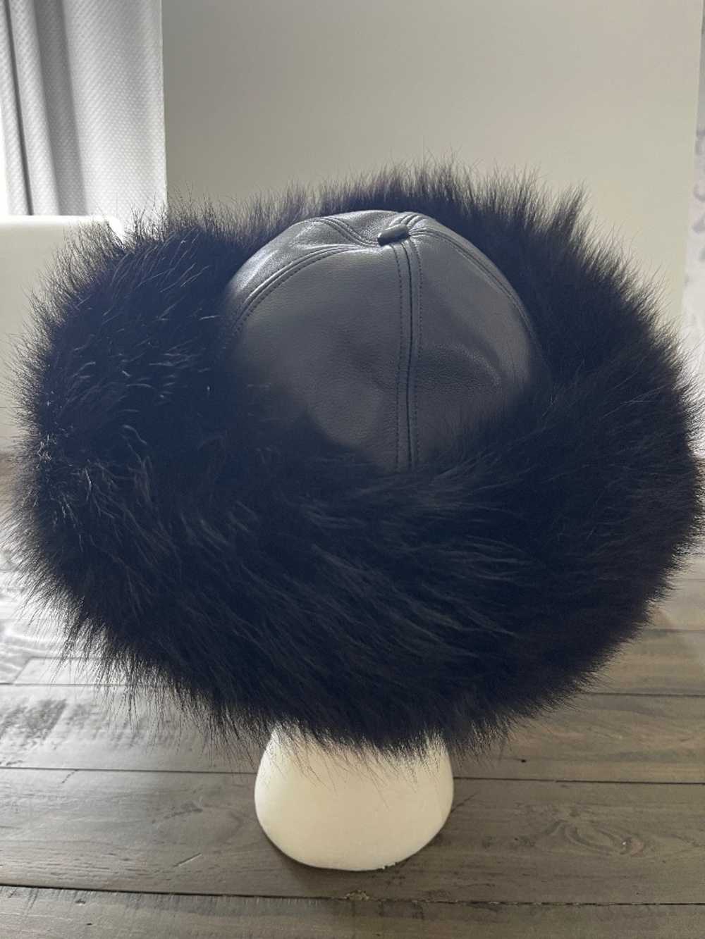 Vintage Black Fur Russian Cossack Hat Genuine Fur Leather Crown Winter Hat